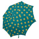 Toast With Cheese Funny Retro Pattern Turquoise Green Background Hook Handle Umbrellas (Large) View2