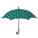 Toast With Cheese Funny Retro Pattern Turquoise Green Background Hook Handle Umbrellas (Large) View3