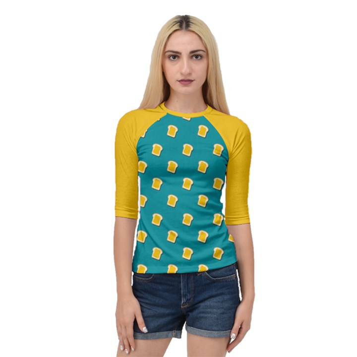 Toast With Cheese Funny Retro Pattern Turquoise Green Background Quarter Sleeve Raglan Tee