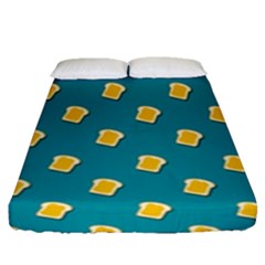 Toast With Cheese Funny Retro Pattern Turquoise Green Background Fitted Sheet (queen Size) by genx