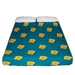 Toast With Cheese Funny Retro Pattern Turquoise Green Background Fitted Sheet (california King Size) by genx