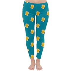 Toast With Cheese Funny Retro Pattern Turquoise Green Background Classic Winter Leggings by genx