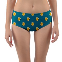 Toast With Cheese Funny Retro Pattern Turquoise Green Background Reversible Mid-waist Bikini Bottoms by genx