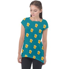 Toast With Cheese Funny Retro Pattern Turquoise Green Background Cap Sleeve High Low Top by genx