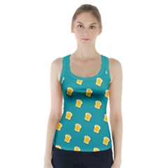 Toast With Cheese Funny Retro Pattern Turquoise Green Background Racer Back Sports Top by genx