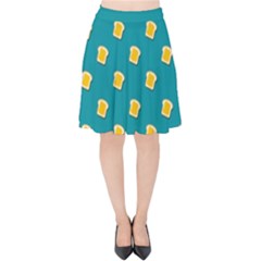 Toast With Cheese Funny Retro Pattern Turquoise Green Background Velvet High Waist Skirt by genx