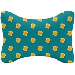 Toast With Cheese Funny Retro Pattern Turquoise Green Background Seat Head Rest Cushion by genx