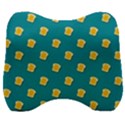 Toast With Cheese Funny Retro Pattern Turquoise Green Background Velour Head Support Cushion View1