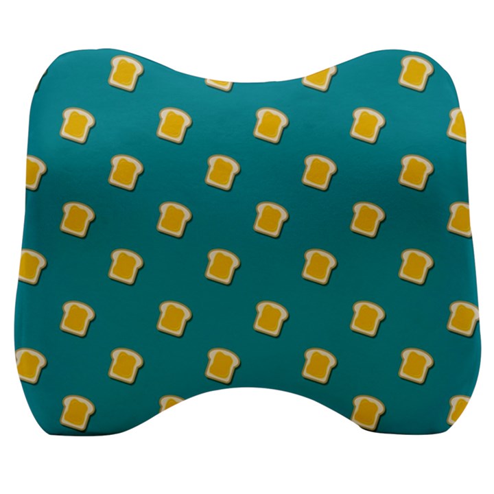 Toast With Cheese Funny Retro Pattern Turquoise Green Background Velour Head Support Cushion