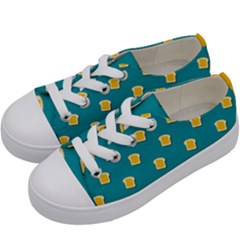 Toast With Cheese Funny Retro Pattern Turquoise Green Background Kids  Low Top Canvas Sneakers by genx