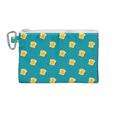 Toast With Cheese Funny Retro Pattern Turquoise Green Background Canvas Cosmetic Bag (medium) by genx