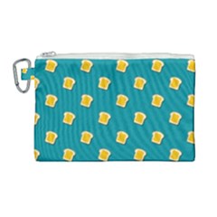 Toast With Cheese Funny Retro Pattern Turquoise Green Background Canvas Cosmetic Bag (large) by genx