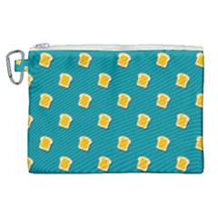 Toast With Cheese Funny Retro Pattern Turquoise Green Background Canvas Cosmetic Bag (xl) by genx