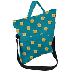 Toast With Cheese Funny Retro Pattern Turquoise Green Background Fold Over Handle Tote Bag by genx