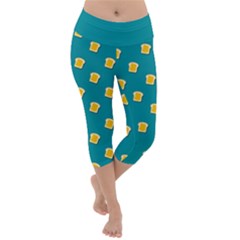 Toast With Cheese Funny Retro Pattern Turquoise Green Background Lightweight Velour Capri Yoga Leggings by genx