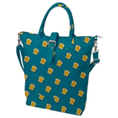 Toast With Cheese Funny Retro Pattern Turquoise Green Background Buckle Top Tote Bag by genx