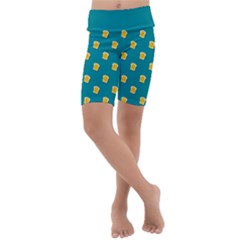 Toast With Cheese Funny Retro Pattern Turquoise Green Background Kids  Lightweight Velour Cropped Yoga Leggings by genx