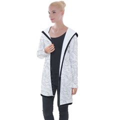 Organic Olive Leaves Pattern Hand Drawn Black And White Longline Hooded Cardigan by genx