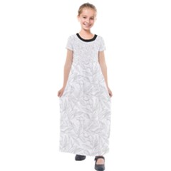 Organic Olive Leaves Pattern Hand Drawn Black And White Kids  Short Sleeve Maxi Dress by genx