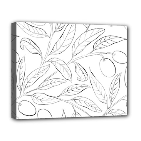 Organic Olive Leaves Pattern Hand Drawn Black And White Deluxe Canvas 20  X 16  (stretched) by genx