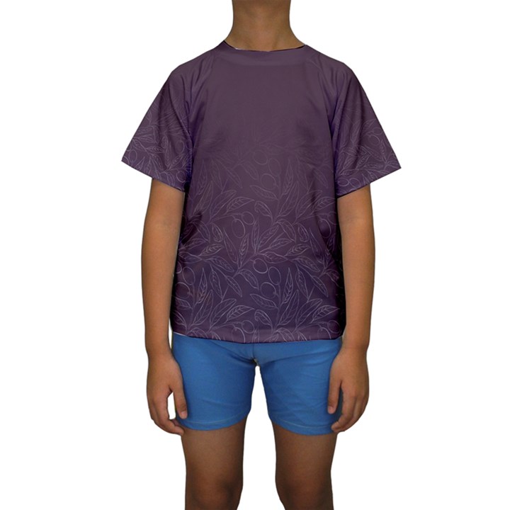 Organic Olive Leaves Pattern Hand drawn Purple Red Wine Kids  Short Sleeve Swimwear