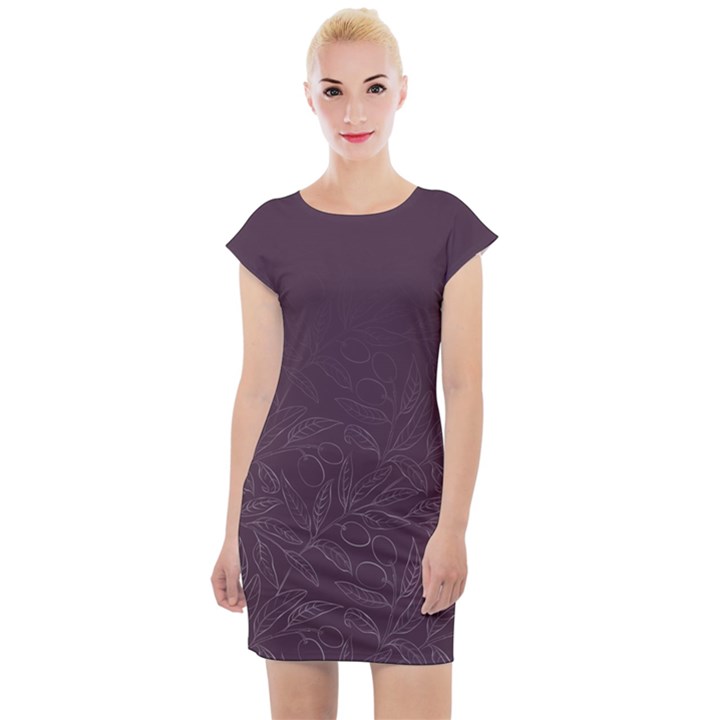 Organic Olive Leaves Pattern Hand drawn Purple Red Wine Cap Sleeve Bodycon Dress