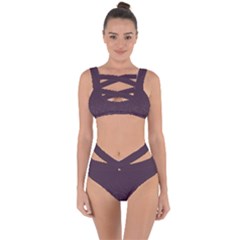 Organic Olive Leaves Pattern Hand Drawn Purple Red Wine Bandaged Up Bikini Set  by genx