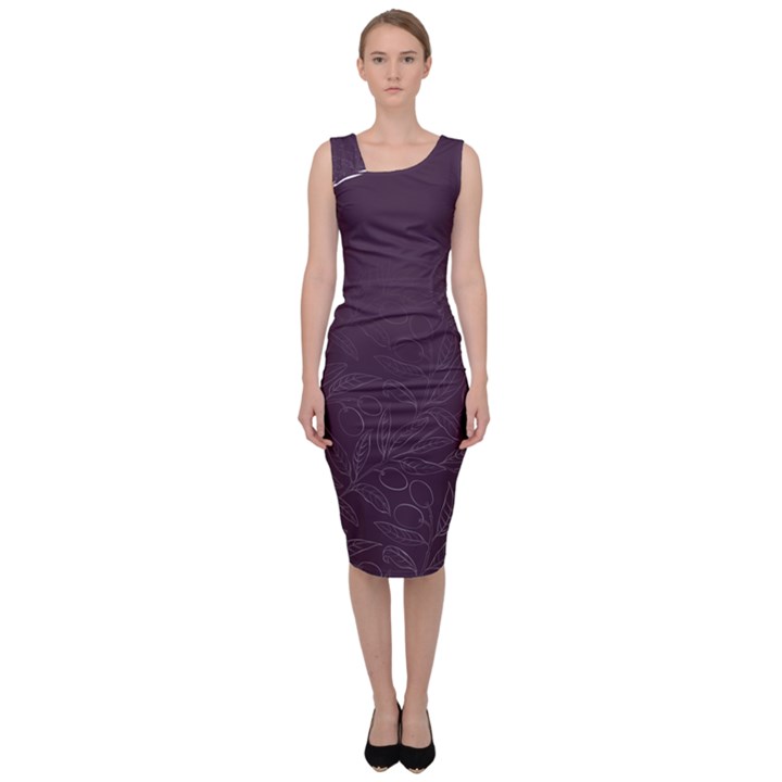 Organic Olive Leaves Pattern Hand drawn Purple Red Wine Sleeveless Pencil Dress