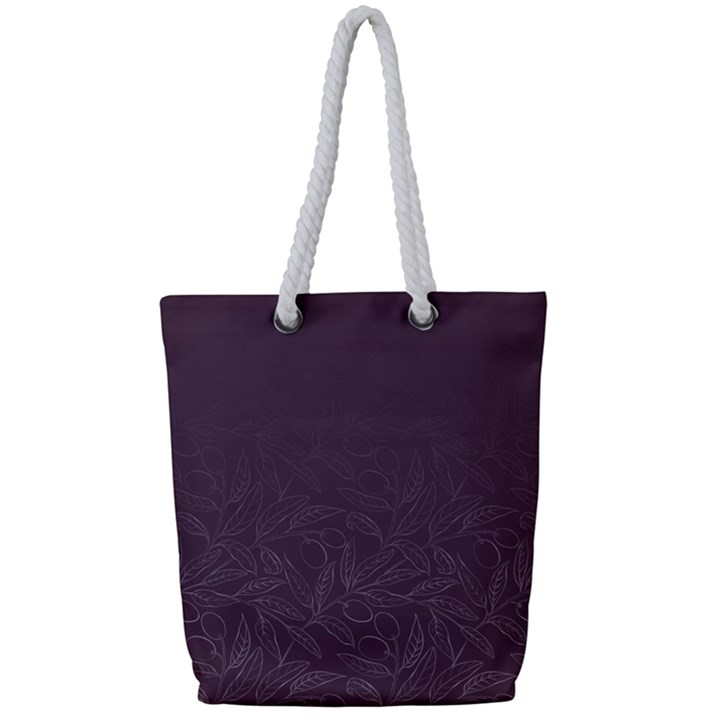 Organic Olive Leaves Pattern Hand drawn Purple Red Wine Full Print Rope Handle Tote (Small)