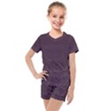 Organic Olive Leaves Pattern Hand drawn Purple Red Wine Kids  Mesh Tee and Shorts Set View1