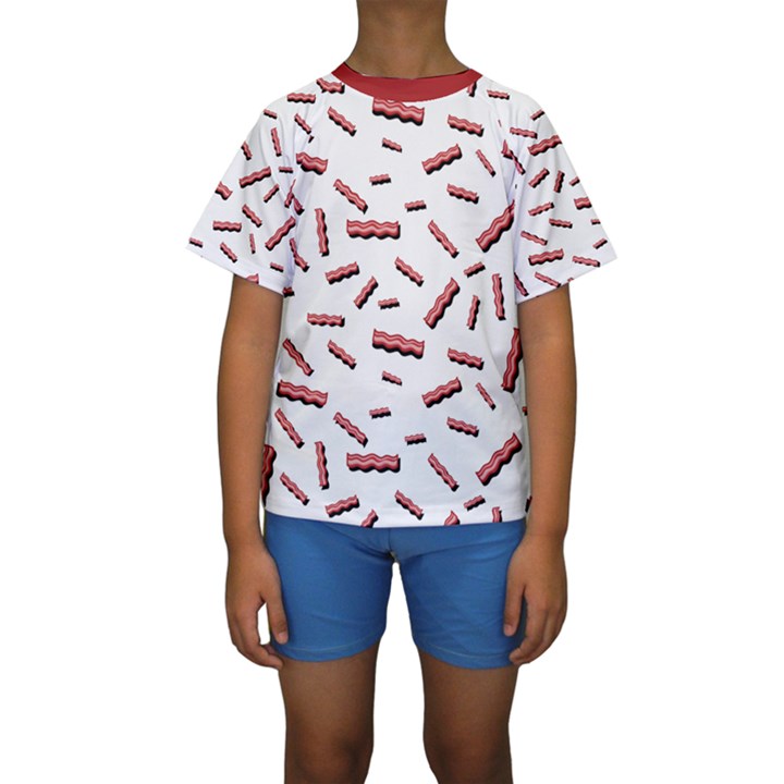 Funny Bacon Slices Pattern infidel red meat Kids  Short Sleeve Swimwear