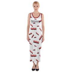 Funny Bacon Slices Pattern Infidel Red Meat Fitted Maxi Dress by genx