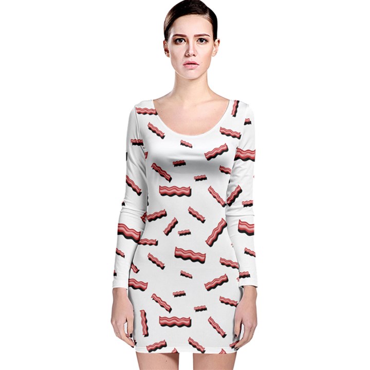 Funny Bacon Slices Pattern infidel red meat Long Sleeve Velvet Bodycon Dress