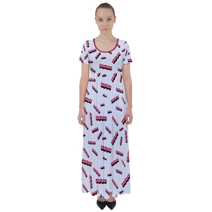 Funny Bacon Slices Pattern infidel red meat High Waist Short Sleeve Maxi Dress