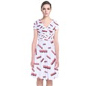 Funny Bacon Slices Pattern infidel red meat Short Sleeve Front Wrap Dress View1