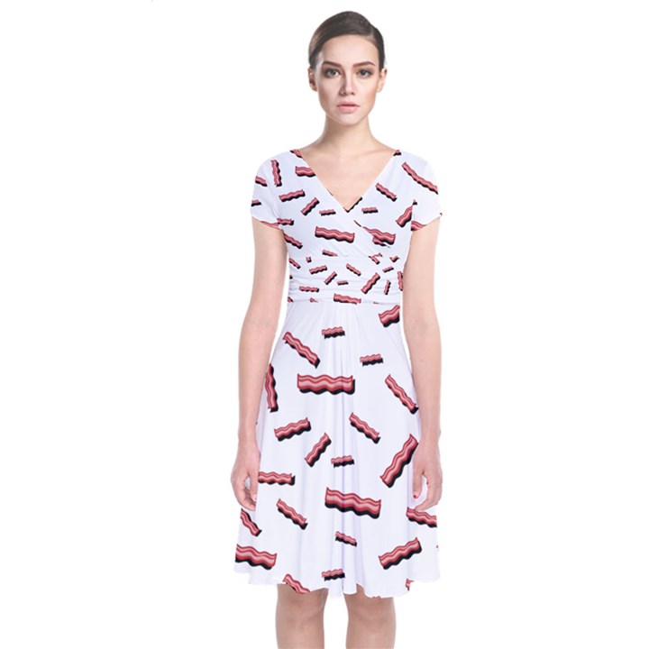 Funny Bacon Slices Pattern infidel red meat Short Sleeve Front Wrap Dress