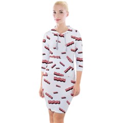 Funny Bacon Slices Pattern Infidel Red Meat Quarter Sleeve Hood Bodycon Dress by genx