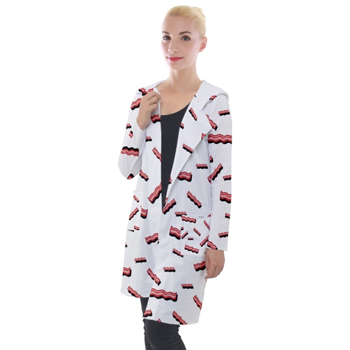 Funny Bacon Slices Pattern infidel red meat Hooded Pocket Cardigan