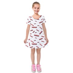 Funny Bacon Slices Pattern Infidel Red Meat Kids  Short Sleeve Velvet Dress by genx