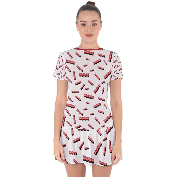 Funny Bacon Slices Pattern infidel red meat Drop Hem Mini Chiffon Dress