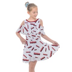 Funny Bacon Slices Pattern Infidel Red Meat Kids  Shoulder Cutout Chiffon Dress by genx