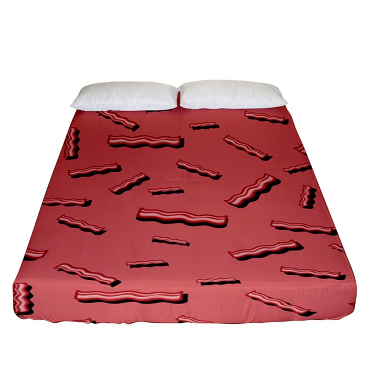 Funny Bacon Slices Pattern infidel vintage red meat background  Fitted Sheet (King Size)