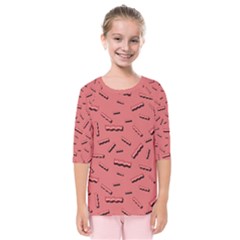 Funny Bacon Slices Pattern infidel vintage red meat background  Kids  Quarter Sleeve Raglan Tee