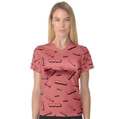 Funny Bacon Slices Pattern infidel vintage red meat background  V-Neck Sport Mesh Tee