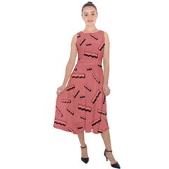 Funny Bacon Slices Pattern infidel vintage red meat background  Midi Tie-Back Chiffon Dress