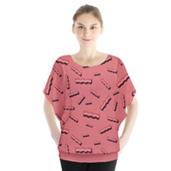 Funny Bacon Slices Pattern infidel vintage red meat background  Batwing Chiffon Blouse