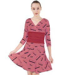 Funny Bacon Slices Pattern Infidel Vintage Red Meat Background  Quarter Sleeve Front Wrap Dress by genx