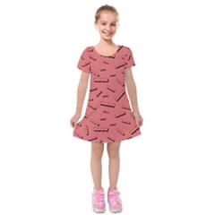 Funny Bacon Slices Pattern Infidel Vintage Red Meat Background  Kids  Short Sleeve Velvet Dress by genx