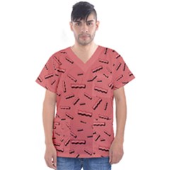 Funny Bacon Slices Pattern infidel vintage red meat background  Men s V-Neck Scrub Top