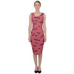 Funny Bacon Slices Pattern Infidel Vintage Red Meat Background  Sleeveless Pencil Dress